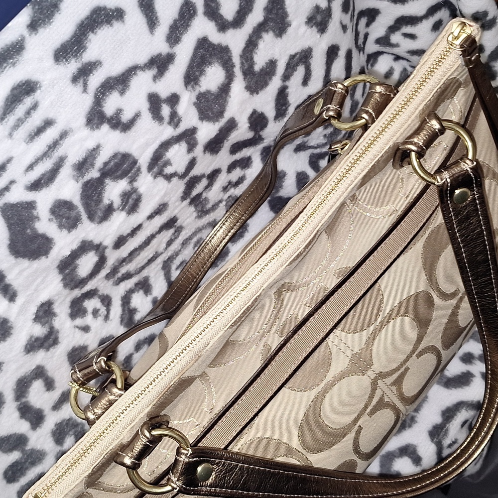 Coach Signature C Beige and Bronze Tote with Gold Shimmer - Picture 7 of 13
